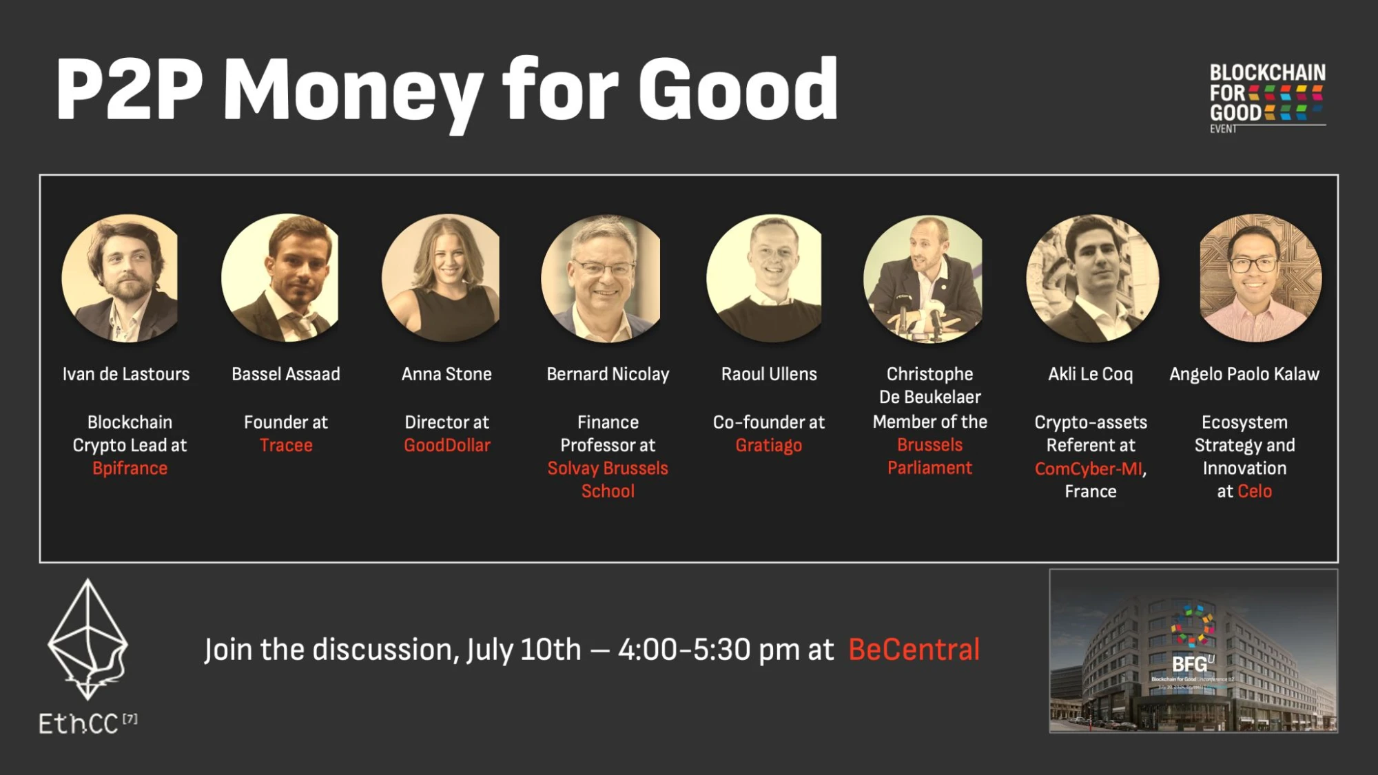 Bassel Assaad leading P2P Money for Good at the Blockchain For Good Unconference, EthCC[7], Brussels, July 2024